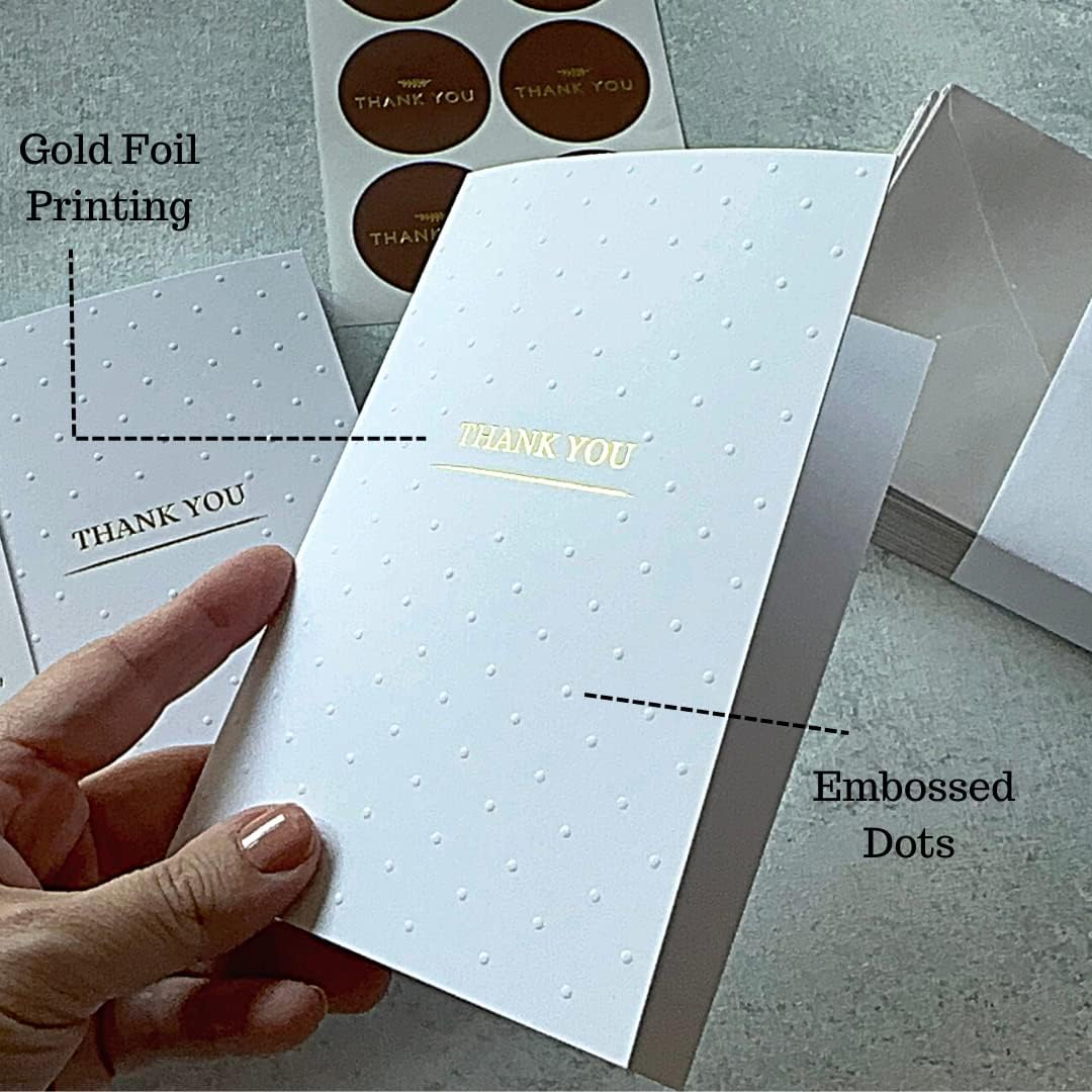 RUN2PRINT Elegant White Thank You Cards With Envelopes & Gold Foil Sticker Bulk Pack of 100 - Suitable for Wedding, Baby Shower, Business, Graduation, Bridal Shower, Funeral All Occasion Cards