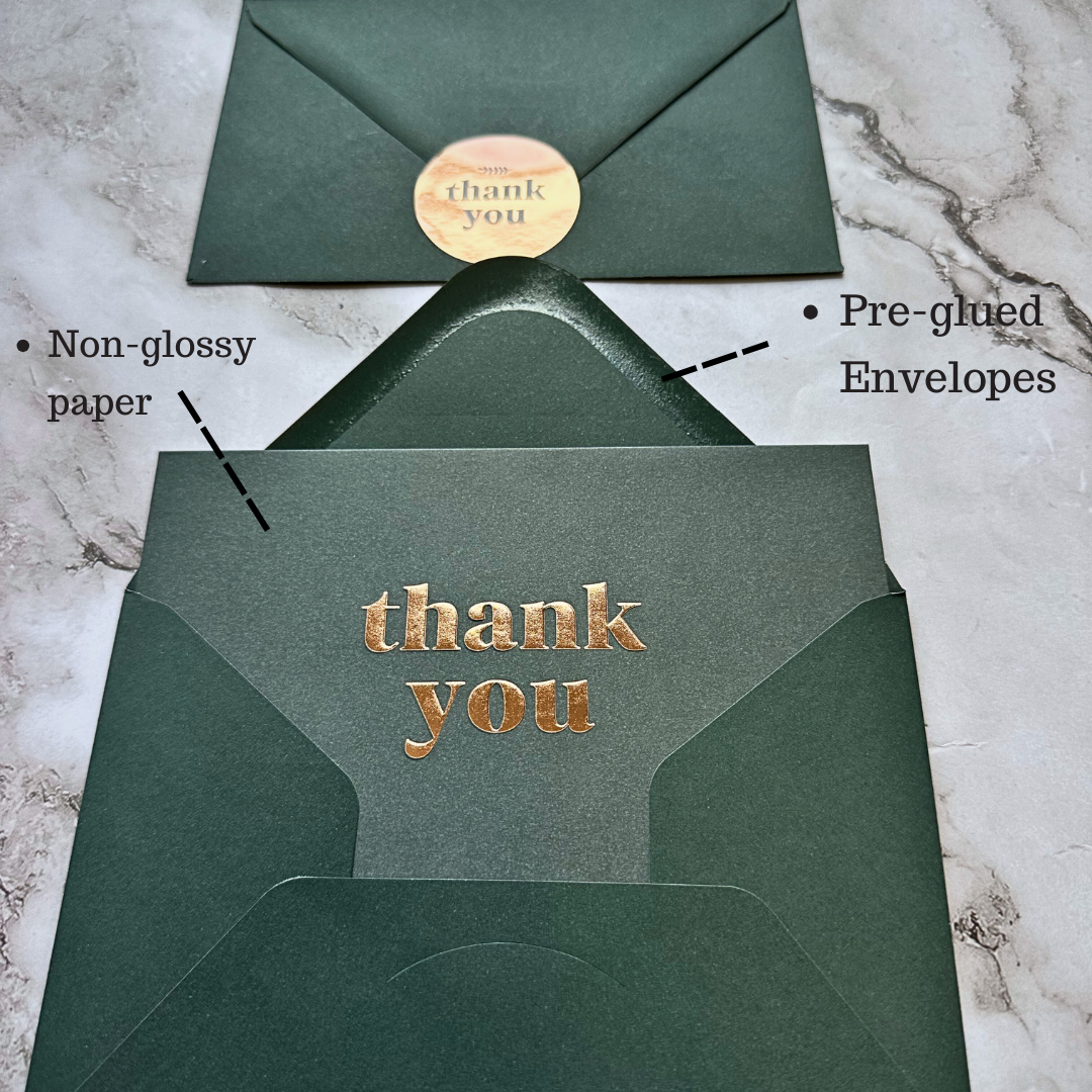 36 Pack of Folded Green Thank You Cards with Envelopes & Stickers