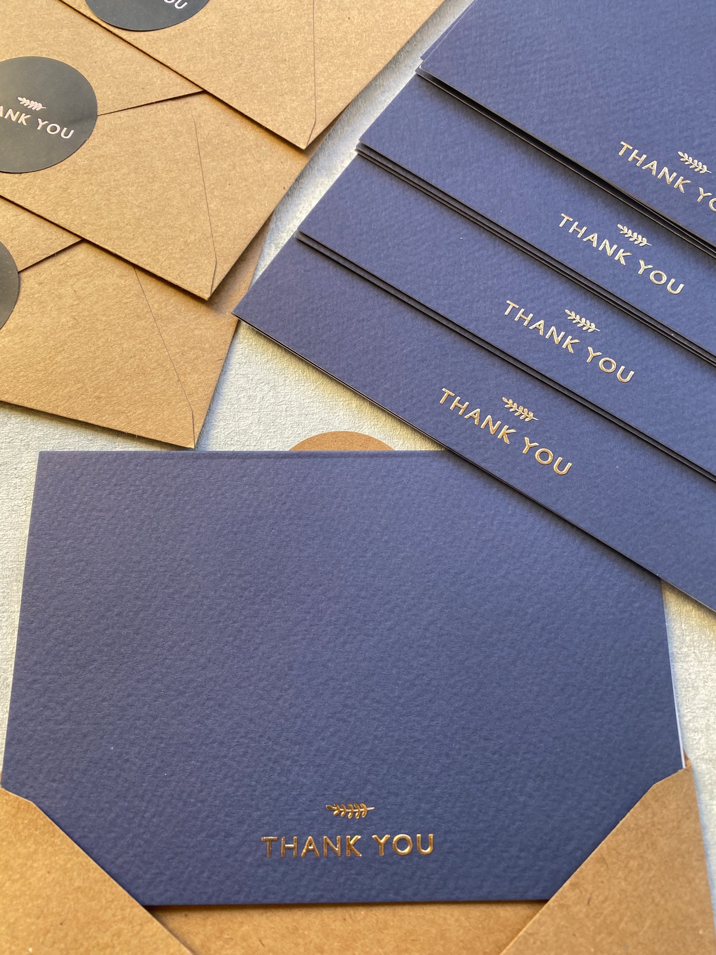 36 Pack of Folded Navy Blue Thank You Cards With Envelopes Foiled Stickers