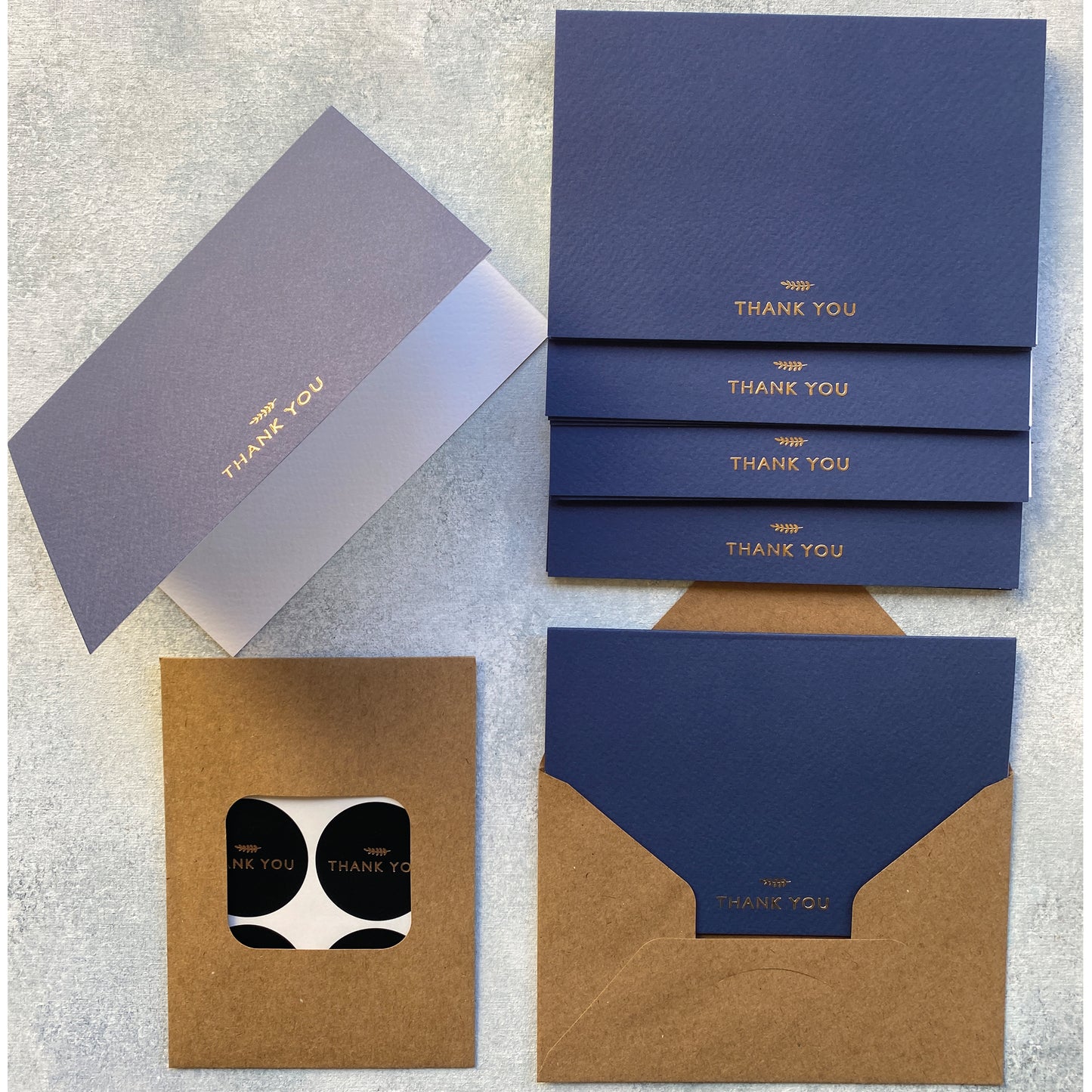 36 Pack of Folded Navy Blue Thank You Cards With Envelopes Foiled Stickers