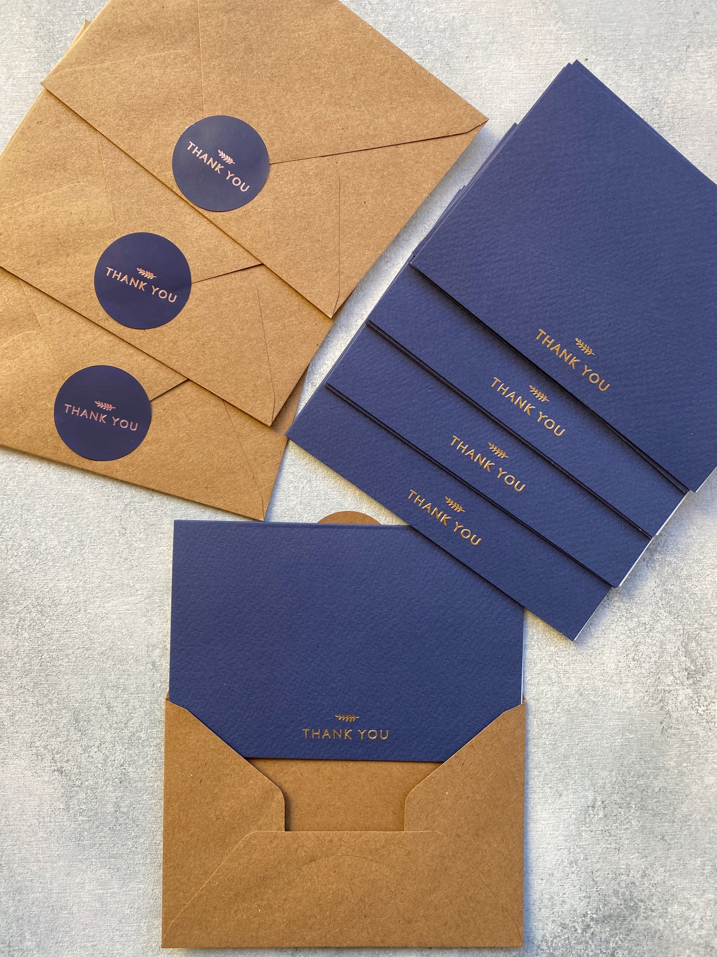 36 Pack of Folded Navy Blue Thank You Cards With Envelopes Foiled Stickers